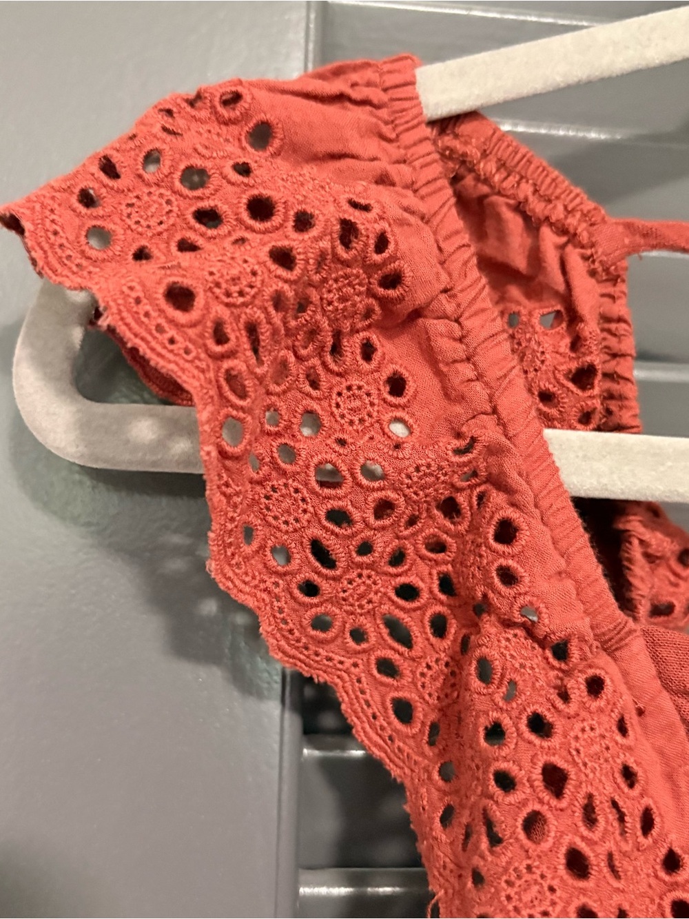 Women’s Eyelet Ruffle Tank Top - Rust - Picture 2 of 5